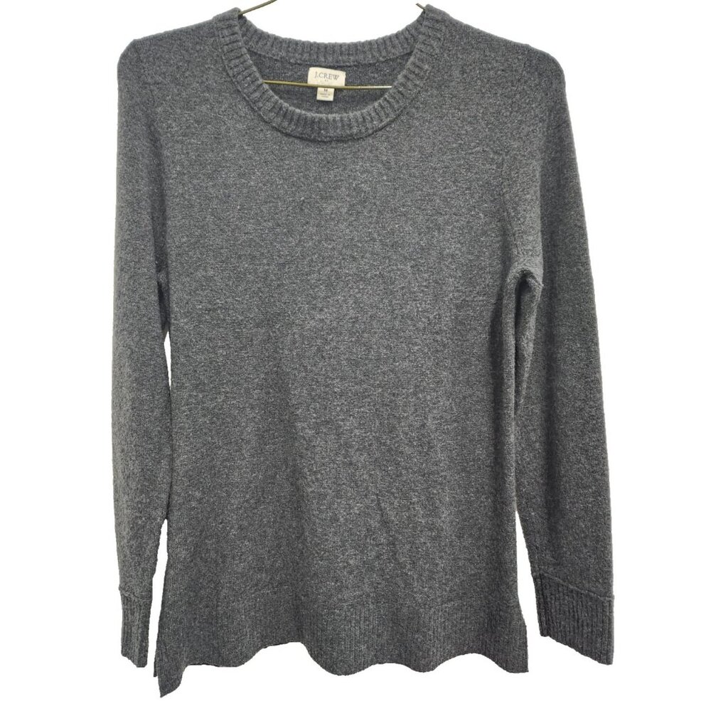 J. Crew Womens Sweater Medium Charcoal Gray Crew Neck Pullover Minimalist Preppy